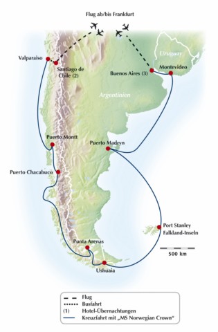 Gruppenreise / Rundreise um Südamerika: Kreuzfahrt auf den Spuren des Magellans