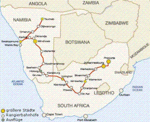 Reiseroute Pretoria - Swakopmund