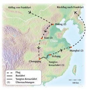 Karte Flusskreuzfahrt China Reise