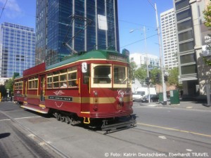 Mit der historischen Straßenbahn fuhren wir durch die Innenstadt Melbournes