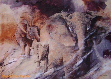 Elephant painting by Lin Barrie - Title: "Angry Mother"