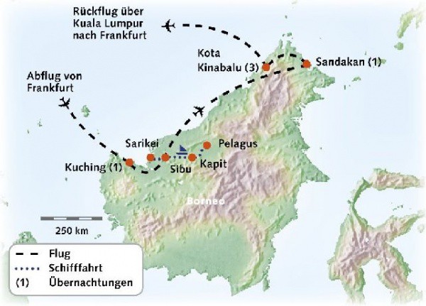 Routenkarte-Borneo-17Tage