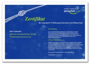 atmosfair Zertifikat Beispiel