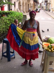 Kolumbianischer Empfang an einem Marktstand in Cartagena
